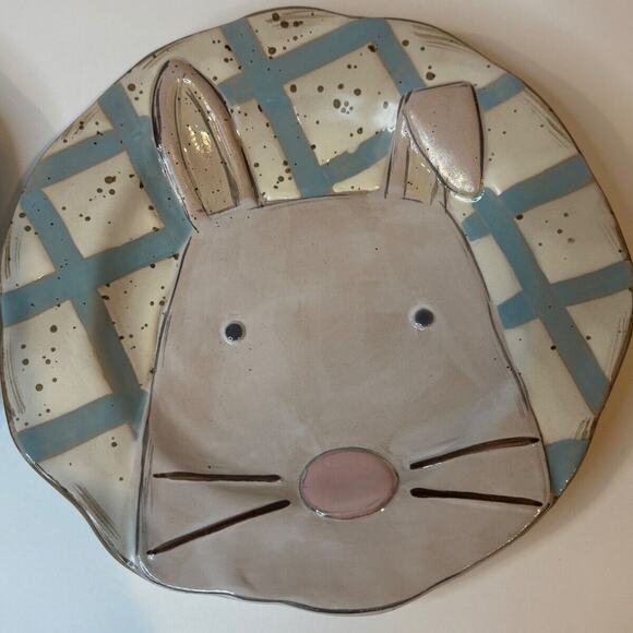 2 mud pie welcome easter bunny stoneware 8" appetizer snack dessert plates lot - Picture 1 of 3